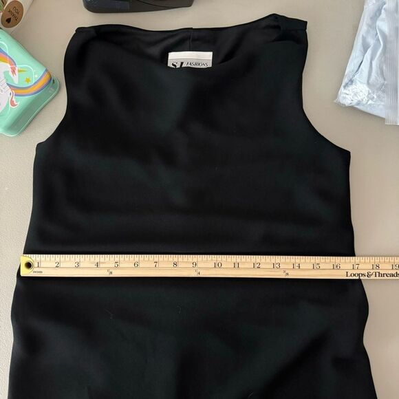 Vintage 90s Y2K Cowl Neck Dress Sz 6 Black Asymmetrical Hem Witchy Fairy Goth - Picture 11 of 11